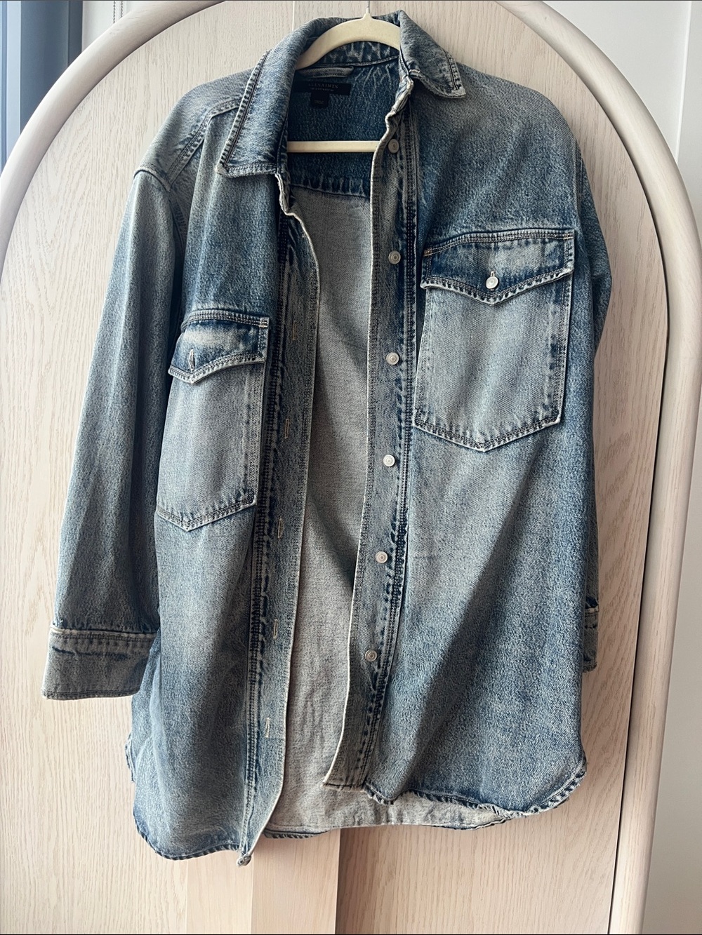 ALL SAINTS Oversized Women's Washed Denim Jacket - Light Blue